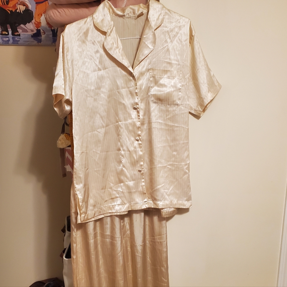 Elegant Cream Satin Pajama Set